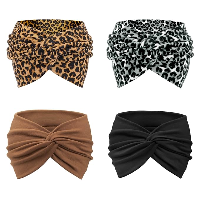 DRESHOW 4 Pack Turban Headbands for Women Wide Vintage Head Wraps Knotted Cute Hair Band Accessories