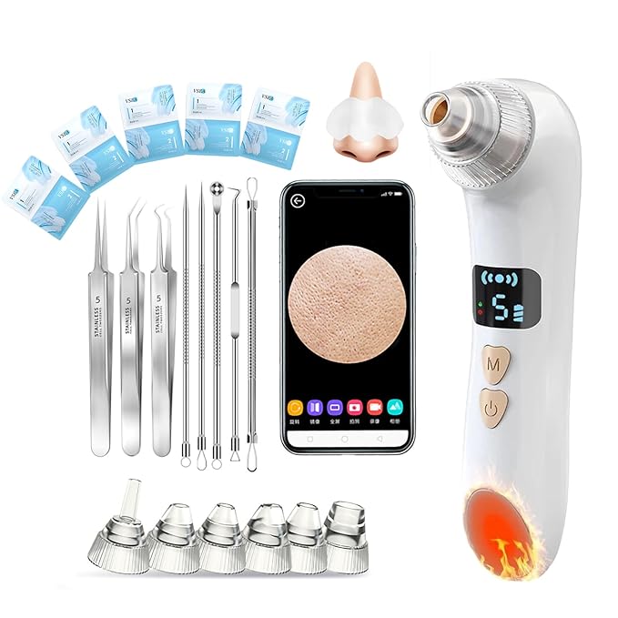 Blackhead Remover Vacuum Heat Visible, Pore Vacuum with Heating & HD Camera, Black Head Extractions Tool for Men and Women Pore Cleaner Facial Skincare Kits Set