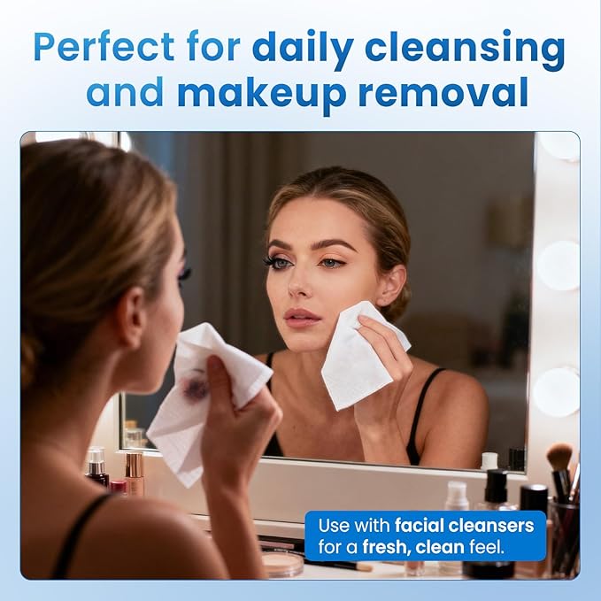 Borje Face Towels XL, Thick Disposable Face Towel 10" x 12", 300 Count (6 Packs of 50), 100% USDA Biobased Facial Towelettes, Ultra Soft Makeup Remover Dry Wipes for Women Cleansing
