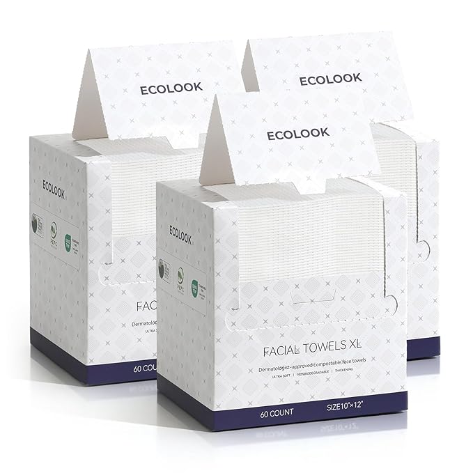 ECOLOOK Disposable Face Towel XL-10"x12" Upgraded Thick Facial Towels, Ultra Soft Clean Face Towels Disposable, 60 Count & 90 GSM, Ideal for Sensitive Skin-3 PACK