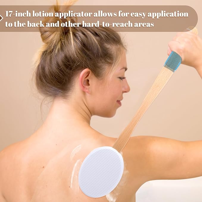Sunnyray 12 Pcs 17 Inches Lotion Applicator for Back, 8 Replaceable Pads with 4 Long Handled, Long Handle for Easy Reach and Self Application of Body Wash, Shower Brush Back Sunscreen Applicator