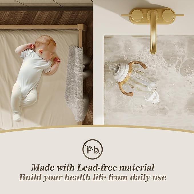 Phiestina Brushed Gold 4 Inch 2 Handle Centerset Lead-Free Bathroom Faucet 2 Pack, Swivel Spout with Copper Pop Up Drain and 2 Water Supply Lines,BF15-1-BG-2PACK