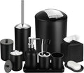 Black Bathroom Accessories Set, 10Pcs Bathroom Accessory Set with Trash Can, Soap Dispenser and Toothbrush Holder, Soap Dish, Cotton Ball & Qtip Holder, Toilet Brush Holder, Tissue Box Cover