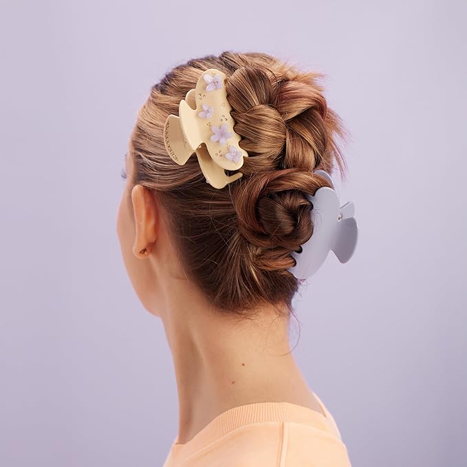 Goody SlideProof Large Claw Clips, Stylish, Secure Grip Hair Clips, Styling Accessories for All Occasions and All Hair Types, Gifts for Women & Girls, White Flowers and Blue, 2 Ct