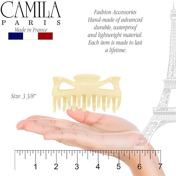Camila Paris CP3509 French Hair Clip for Women, 3.5 inch Cream for Thick Volume Hair, Girls Hair Claw Clips Jaw, Durable Styling Hair Accessories for Women, Strong Hold No Slip Grip, Made in France