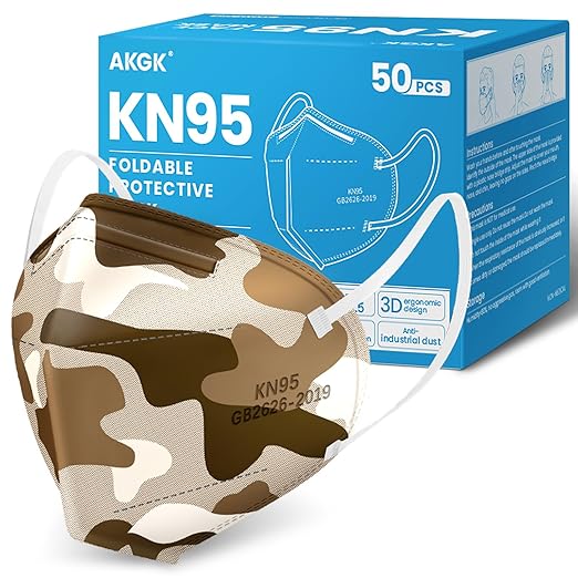 akgk KN95 Face Mask 50 PCS, Breathable Protection Masks, 5-Ply KN95 Camo Masks, Cup Dust Safety Masks