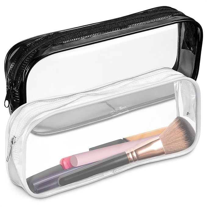 Small Makeup Bag for Purse 7.78" x 3.15" x 1.37" – 2 Pcs Clear Zipper Pouches – Waterproof Plastic Small Cosmetic Bag for Purse, Space-Efficient, Stylish Design | Organizing Essentials on the Go