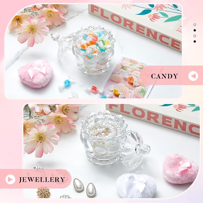 Tioncy 3 Pcs Large Body Powder Puff and Container Valentine's Day gift Powder Container with Puff Crystal Case Soft Washable Reusable Velour Face Body Glitter Wet Dry Makeup(Exquisite,Clear)