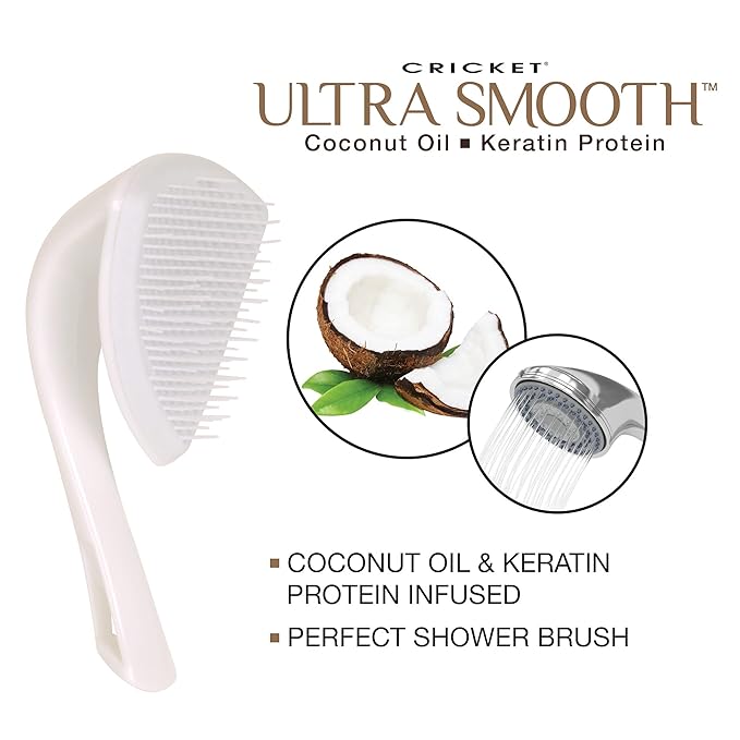 Cricket Ultra Smooth Coconut Detangling Brush for Wet, Dry Hair Anti-Frizz Detangler Shower Hairbrush with Coconut Oil and Keratin Protein Infused Plastic for All Hair Types