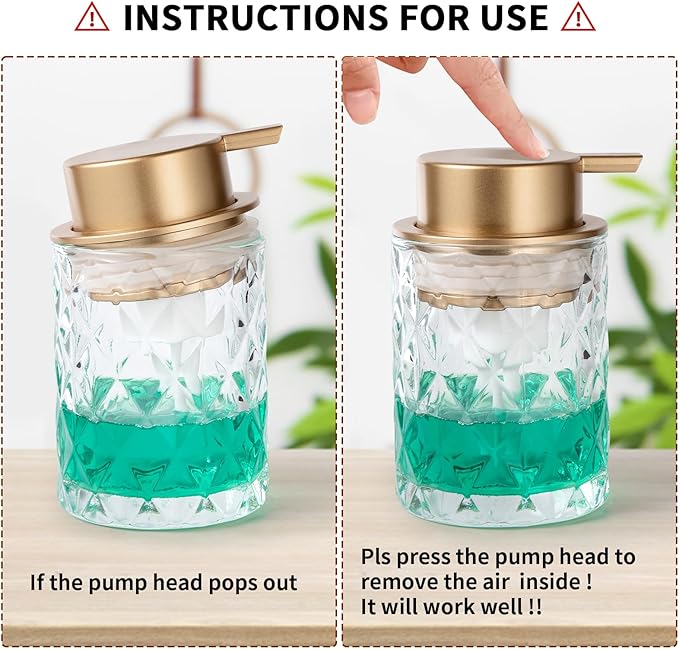Bathroom Glass Soap Dispenser with Durable Rust-Proof Plastic Foam Pump Hand Lotion Dispenser Antislip Shampoo Kitchen 10oz 2 Pack