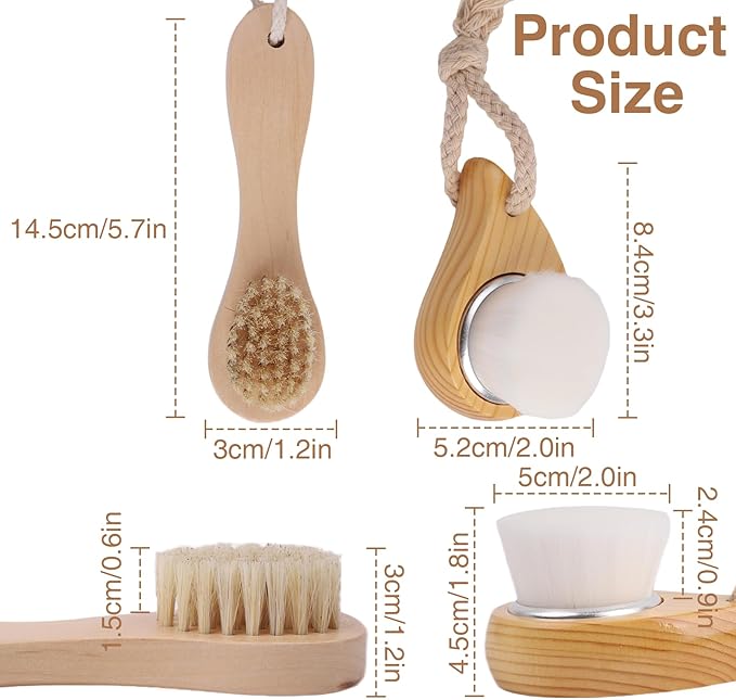 LOGJAM 2 Pcs Face Cleansing Brush, Soft Bristle Facial Dry Brushes, Natural Bristle Face Brush for Deep Pore Cleaning