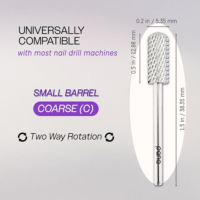 PANA 3/32" Small Smooth Round Top Safety Carbide Nail Drill Bit for Gel Polish & Acrylic Removal Nail Salon Manicure Pedicure Electric File Tools (Small Barrel - Silver, Coarse)
