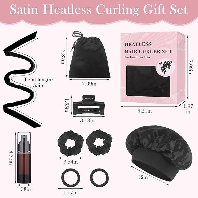 Heatless Curls Overnight, No Heat Overnight Curl Headband, 70" Soft Ribbon Wrap for Long Hair, 9 PCS Heatless Curls Set
