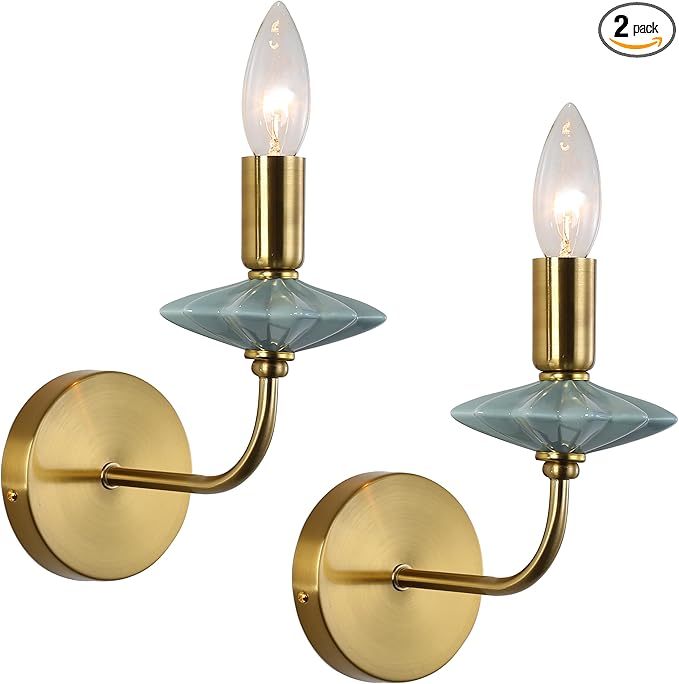 Wall sconces Set of Two,Light with Ceramic Accent,Gold-Wall Light Fixtures, Hardwired Modern Vanity sconces for bathrooms, Living Rooms, bedrooms, and hallways. E12 Socket (Gold, 2-Pack)