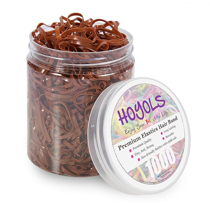 Hoyols Hair Elastic Ties Mini Soft Rubber Bands Ponytail Polyband Braid Holder for Kids Baby Girl 1000 Piece Pack (Caramel) TPR