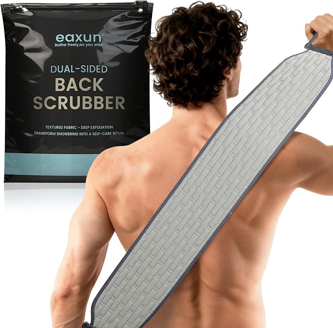 Exfoliating Back Scrubber with Plastic Handles for Shower, 36 Inches Wider Bath Back Exfoliator Body Cleaner for Men, Women and Elderly, Dual-Sided Roughness Back Washer for Deep Cleansing