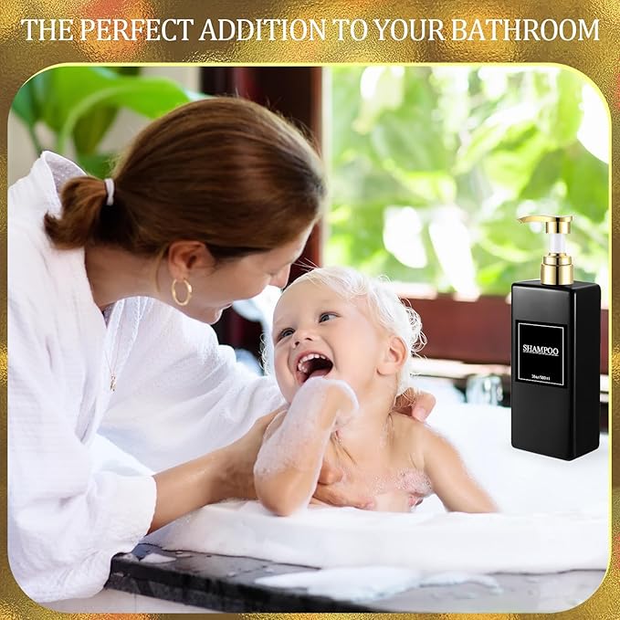 Gejoy 12 Pack Black Shampoo and Conditioner Dispenser Bottles, 17 Oz/ 500ml Refillable Empty Pump Bottles with Labels and Marker Pen, Plastic Square Pump Dispenser Bottle for Bathroom Body Wash Shower