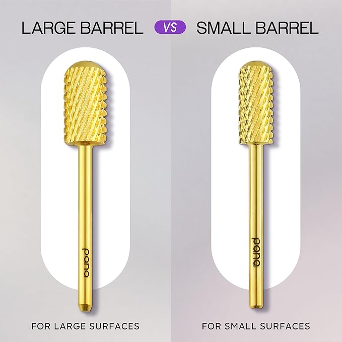PANA 3/32" Shank Size Smooth Top Small Barrel Carbide - Nail Drill Bit for Dremel Machine Manicure Pedicure Nail Salon Tools Gel Polish & Acrylics Removal (Gold, Extra Coarse)