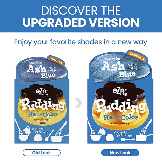 eZn Pudding Hair Dye for Sensitive Scalps – (Ash Blue) | No-Drip, Ammonia-Free, Long-Lasting Semi-Permanent Hair Color with Keratin for Gentle Gray Coverage at Home