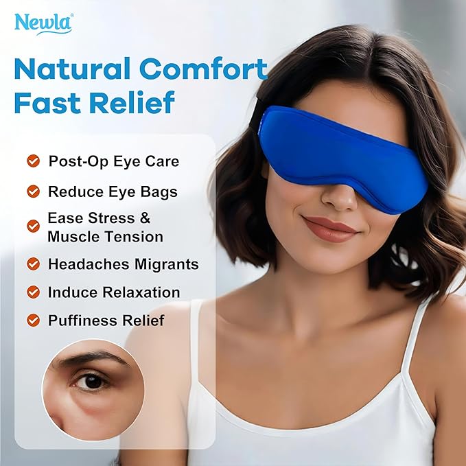 Contoured Cooling Gel Eye Mask: Ice Cold Compress for Puffy Eyes, Dark Circles, Sinus Pain & Surgery Relief, Reusable Therapy, Fits All Head Sizes, Daily Eye Care, Relaxation Beauty Gift, Blue