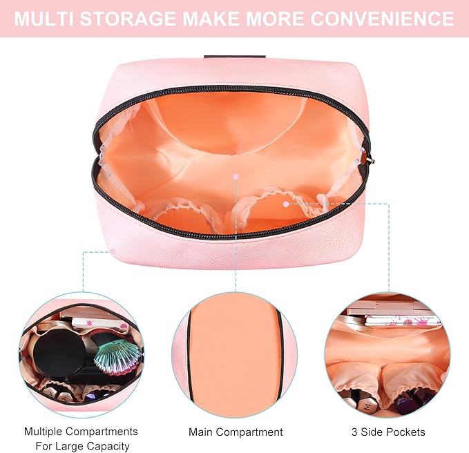 MAANGE Small Makeup Bag For Purse, Travel Cosmetic Bag Makeup Pouch PU Leather Portable Versatile Zipper Pouch For Women (Pink)