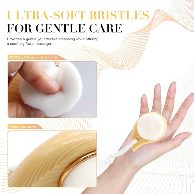 Face Exfoliator Brush Facial Cleanser Brush - Soft Bristle Manual Face Brush with Non-Slip Wood Handle, Fast-Drying Hanging Loop for Deep Pore Cleansing, Travel-Friendly Gentle Skincare Tool