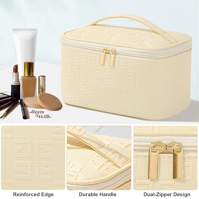 Meiyuuo Makeup Bag Large Cosmetic Bags for Women Girls Cute Travel Zipper Pouch Toiletry Organizer for Beauty Essentials Waterproof (Light Purple)