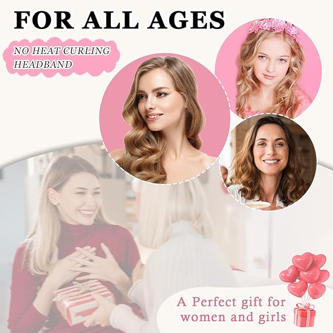 No Heat Overnight Hair Curlers - 70" Soft Ribbon Curl Wrap with 9 Curling Rods, Headband for Long Hair Rollers - Burgundy