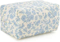 Puffy Coquette Floral Quilted Makeup Bag - Large Fashionable Travel Pouch, Cute Blue