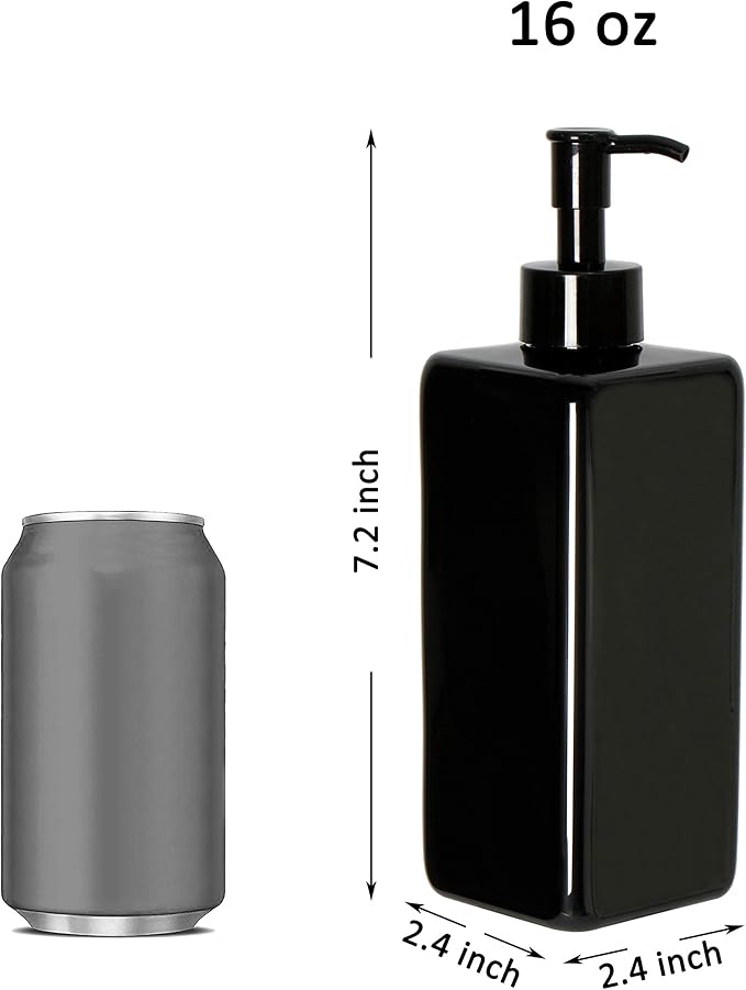 Youngever 5 Pack 16 Ounce Plastic Pump Bottles, Refillable Square Plastic Pump Bottles for Dispensing Lotions, Shampoos and More (Black)