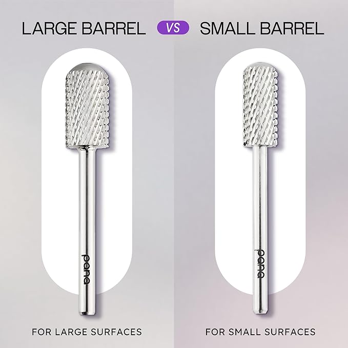 PANA 3/32" Large Smooth Round Top Safety Carbide Nail Drill Bit for Gel Polish & Acrylic Removal Nail Salon Manicure Pedicure Electric File Tools (Large Barrel - Silver, Coarse)