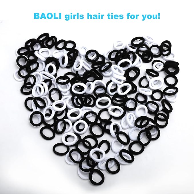 BAOLI 200PCS Cotton Toddler Hair Ties for Girls and Kids, Seamless Baby Hair Bands and Ties, Small Elastics Ponytail Holders,1 Inch in Diameter, Black and White by BAOLI