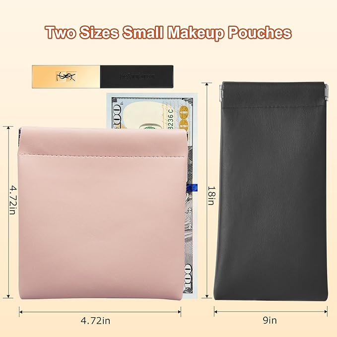 6 Pack 2 Sizes Small Makeup Bag for Purse, Snap Closure Pouches for Purse, PU Leather Coin Purse for Women, Lightweight Organizer for Cosmetics Toiletries Electronics, Daily Commute & Travel