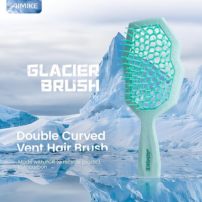 AIMIKE Glacier Detangling Brush, Pain-Free Detangler Brush for Curly Hair Wet & Dry Use, Glide Through Tangles with Ease, Vented Hair Brush for Women's 2c to 4c Curls, Mint Green