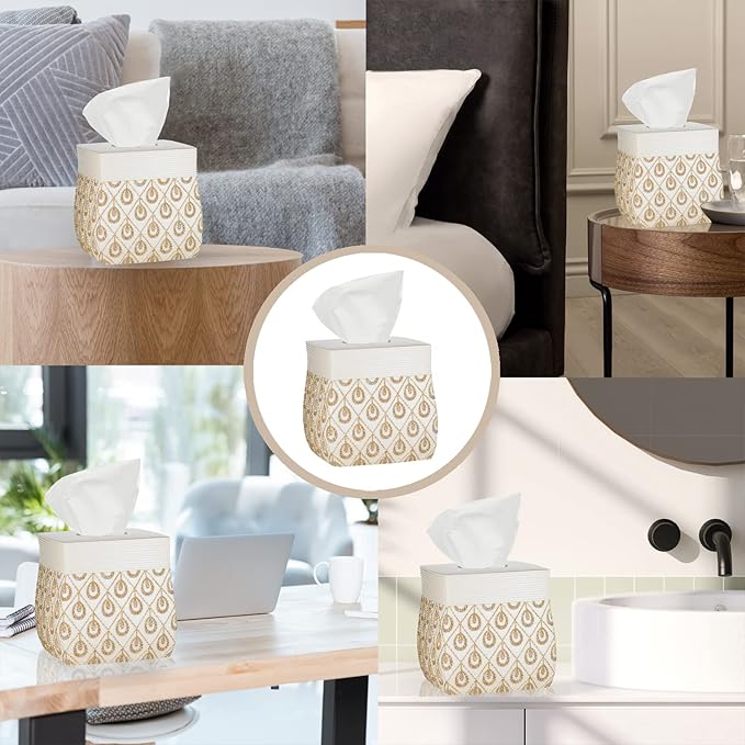 Zahari Home 2pc Seraphina Bathroom Set Waste Basket & Tissue Cover Modern Classic Decor Stylish Unique Design Beautiful White Bathroom Accessories Set