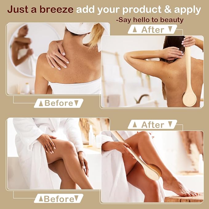 Lotion Applicator for Back, Feet, Long Handle Curved, Back Sunscreen Applicator for Kids, Women, Ultra Soft Bristles for Ultimate Comfy, Apply Cream Moisturizer, Self Tanner, Beige