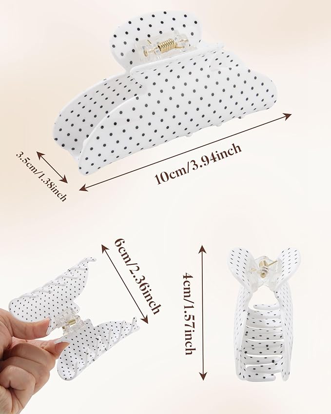 Molans 3PCS Hair Claw Clips Acrylic Clamps for women - Non-slip Strong Hold Barrettes for Thin Thick Hair, Medium hair clips Accessories(Polka Dot）