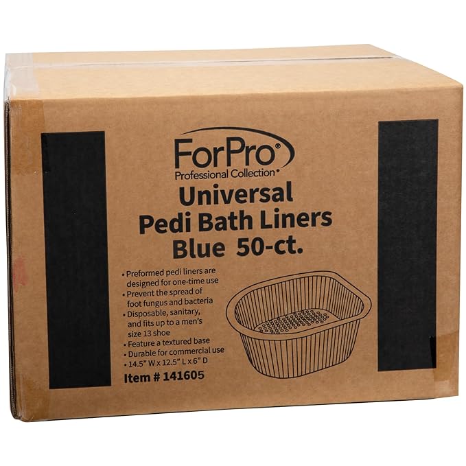 ForPro Universal Pedi Bath Liners - 50% THICKER - Fit Footsie Bath Plus Foot Bath, Disposable Pedicure Foot Tub Liners for Foot Spa Basins & Foot Bath Soaks, Blue, 50-Count