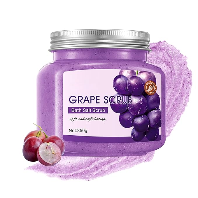 Grape Body Exfoliator, Deep Cleaning Exfoliating Body Scrub, Moisturizing Nourishing Salt Rose Body Scrub, 350 g