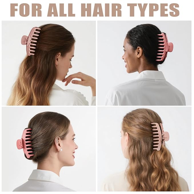 TOCESS Hair Claw Clips for Women - 8PK Large Neutral Matte Jumbo Hair Clips for Thick, Thin, Long, Short, Curly Hair Girls, Big Jaw Clip Set for Daily Use (Rosewater Pink&Deep Pink)