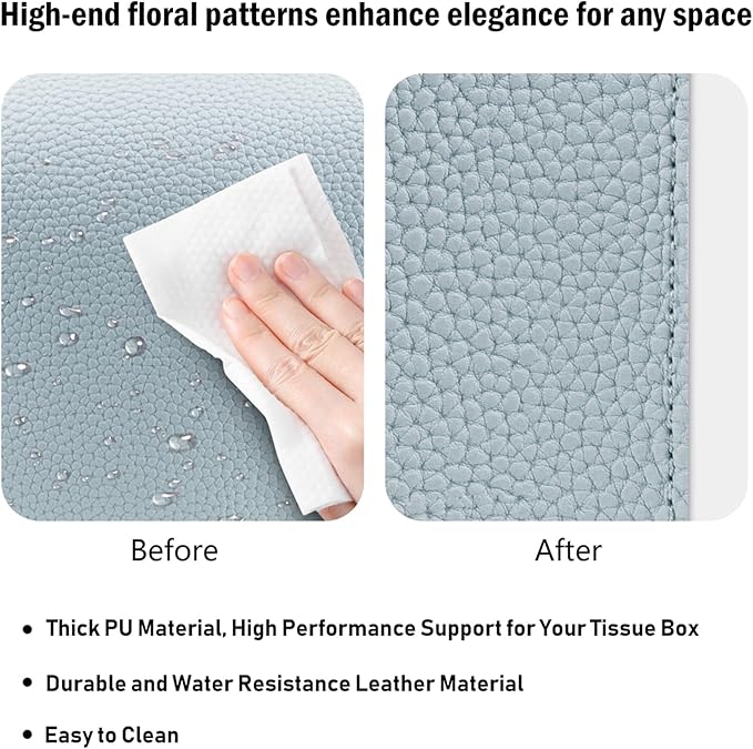 Tissue Box Cover PU Leather Tissue Holder Rectangle Facial Tissue Case Tissue Box Organizer Dispenser for Bathroom, Kitchen, Home, Office, Tabletop (Blue, Short)