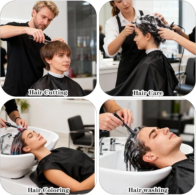 12 Pcs Barber Cape with Adjustable Snap Closure, Hair Cutting Cape, 59 x 47 Salon Apron for Women Men, Professional Hair Cutting Salon Capes for Hairstylist Hair Dye, Black
