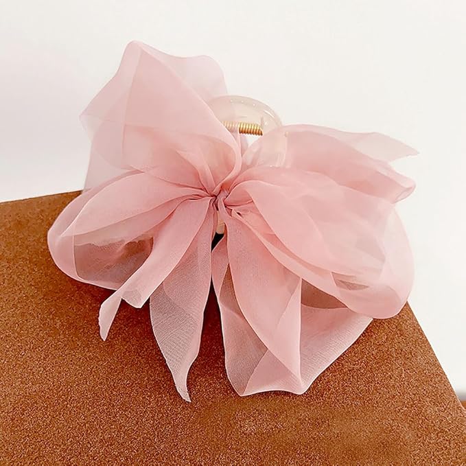 Elegant Mesh Tulle Hair Claws with Large Bowknot - Chiffon Hair Clips for Thick Hair and Women's Hair Accessories