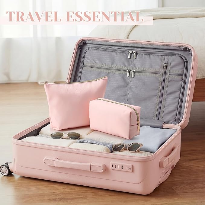 Kigeli 2 Pcs Nylon Makeup Bag Set for Women Wedding Favors Cosmetic Bag with Interior Pockets Preppy Cute Purse Pouch Pencil Case Makeup Brushes Storage Organizer for Travel Toiletry Bags(Pink)