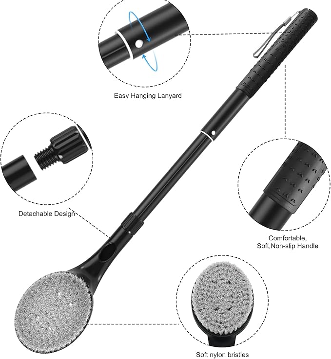 Back Scrubber Anti Slip for Shower, 25.7” Telescopic Back Bath Brush for Shower, Back Scrubber, Exfoliation and Improved Skin Health for Elderly with Limited Arm Movement, Disabled