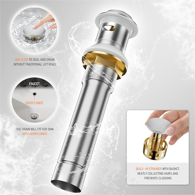Phiestina Brushed Nickel 4 Inch 2 Handle Centerset Lead-Free Bathroom Sink Faucet, with Copper Pop Up Drain and Water Supply Lines,BF015-1-BN