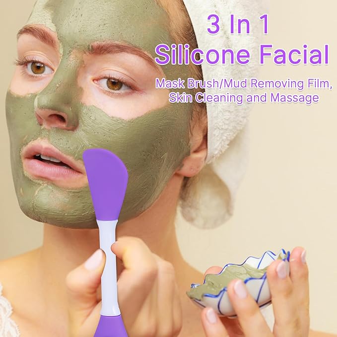 2 Pcs Silicone Facial Cleansing Brush,Face Masks Skincare Brush for Pore Cleansing(Purple)