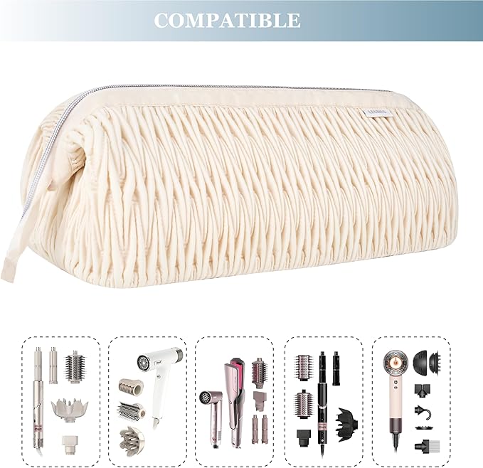 Leudes Dyson Airwrap Travel Case for Shark Hair Dryer Airstraight Flex Style Hair Attachment Tool Organizer Accessories Air Wrap Flat Curling Iron Carrying Case (Beige)