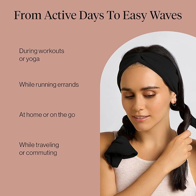 Kitsch Set & Flow Active Heatless Curling Headband For Women – Achieves Heatless Curls Overnight, No Heat Damage | Heatless Curlers with Flexible Fit | Great During Gym Sessions, Travel - Black, 1pc