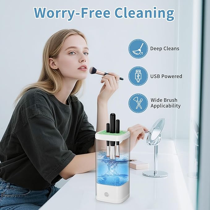 Electric Makeup Brush Cleaner - 9000 RPM Makeup Brush Cleaning Machine with Dry Function - IP65 Waterproof Automatic Makeup Brush Cleaner for Makeup Sponges and Brushes Cosmetic Brush Cleaner Plug-in